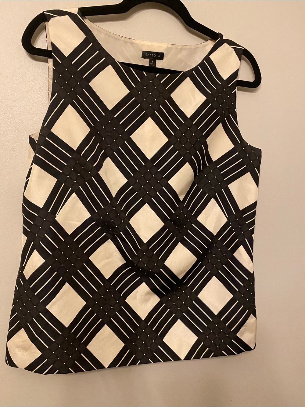 Talbots Black and White Sleeveless Plaid Shell Top
